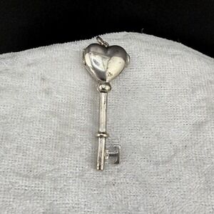 Sterling Silver Locket Key Heart Pendent  Signed Enamel Photo